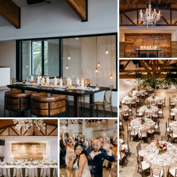 A collage of images from City Market Social House (interior and exterior) to show the large event space and has a holiday feel